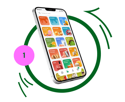 zdjęcie telefonu z aplikacją jush! w zielonym kole z numerem 1