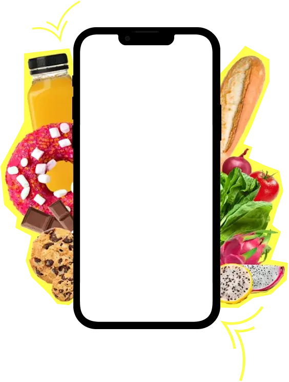 zdjęcie różnych produktów spożywczych wokół ramki telefonu